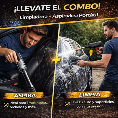 COMBO WashX™ :  (Hidrolavadora + Mini Aspiradora 3 en 1 + maletín de transporte )  -  50% OFF SOLO HOY 🔥